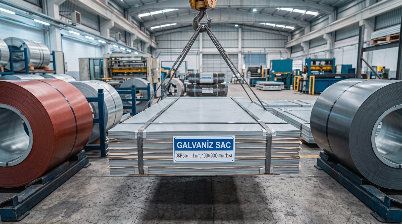DKP sac 1 mm, 1000×2000 mm plaka — servis merkezinde yakın çekim