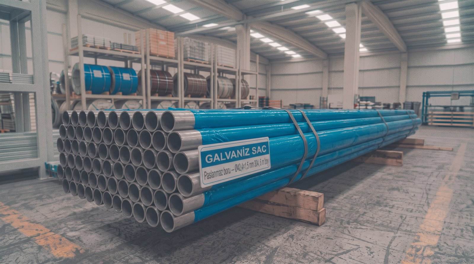 Paslanmaz boru Ø42,4×1,5 mm 304, 6 m boy — servis merkezinde yakın çekim