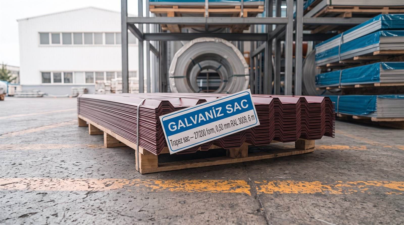 Trapez sac 27/200 form, 0,50 mm RAL 3009, 6 m — servis merkezinde yakın çekim